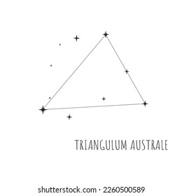 Simple constellation scheme Triangulum Australe. Doodle, sketch, drawn style, set of linear icons of all 88 constellations. Isolated on white background