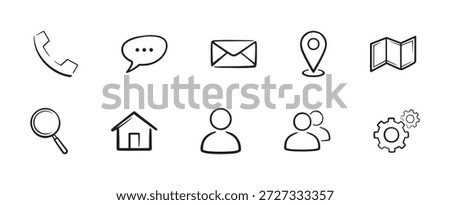 simple contact line icons set with phone chat mail location user home settings