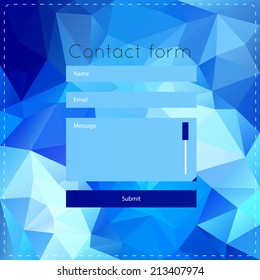 Simple contact us form templates. Vector template with blue polygonal background. For ui, web games, tablets, wallpapers, and patterns.