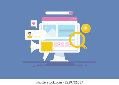 Simple content marketing concept, Content for website and blog, content advertising strategy - vector illustration background with icons