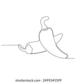 simple continuos line drawing of a chili pepper uses a continuous line to outline its shape, resulting in a simple and modern minimalist artwork. Suitable for food illustration theme