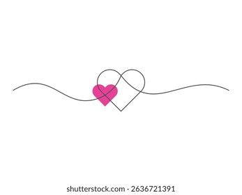 simple continuous drawing of heart design, vector illustration, isolated on transparent background