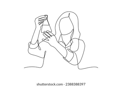 SImple continuous drawing of woman check his reasearch result. Simple line, minimalist concept of research, simple line, black and white background.