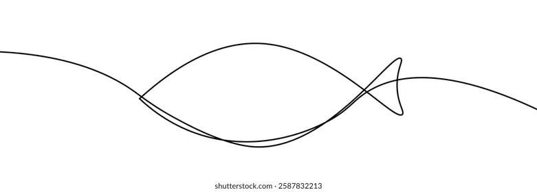 Simple continuous fish drawing with smooth curves symbolizing nature, water and minimalist water art. Sign of Christianity. Vector illustration