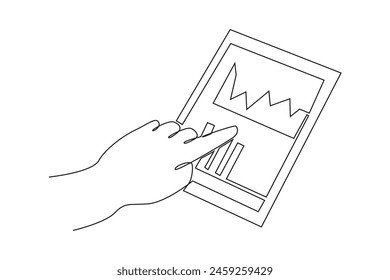 Simple continuous lin drawing of hand pointing business analysis. Business minimalist concept. Business analysisi activity. Business analysis icon. Market.