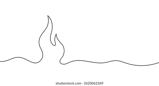 Simple continuous line art depicting a flame shape on a white background, perfect for minimalist designs and creative projects. Vector illustration