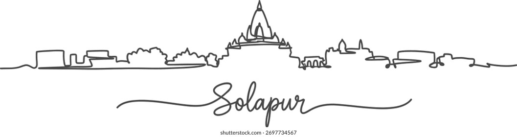 A simple continuous line art drawing of the Solapur city skyline.
