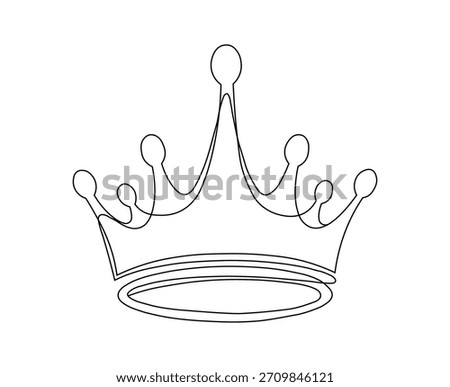 Simple continuous line art drawing of a royal crown, symbolizing monarchy, power, and royalty