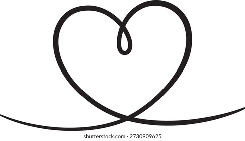 Ilustração de arte de linha contínua simples de um símbolo de coração. Esboço minimalista em preto e branco desenhado à mão para casamento, romance ou design de Dia dos Namorados. Vetor isolado no fundo branco.