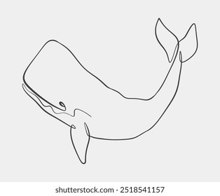 Simple continuous line art of a whale, showcasing minimalistic design and fluid curves in a modern, abstract style.