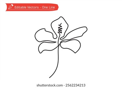 Simple continuous line of blooming hibiscus flower. Vector illustration of one line hibiscus flower for symbol, icon, logo of fashion, salon, boutique and more. Hibiscus flower symbolize love.