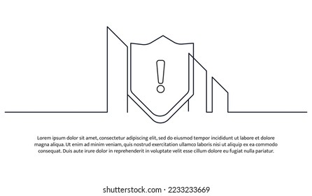 Diseño simple y continuo de la advertencia de seguridad financiera. Elementos decorativos dibujados sobre un fondo blanco.