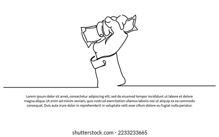 Simple continuous line design of hand holding money. Money saving design concept. Decorative elements drawn on a white background.