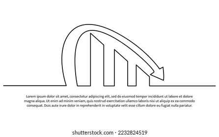 Simple continuous line design of sharp declining growth chart. Economic and financial decline design concept. Decorative elements drawn on a white background.