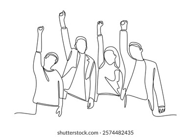 simple continuous line draw of continuous line business team spirit. Business team work minimalist concept.