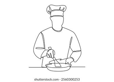 Simple continuous line draw of cooking activity minimalist concept, Cooking activity.