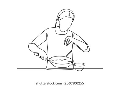 Simple continuous line draw of cooking activity minimalist concept, Cooking activity.