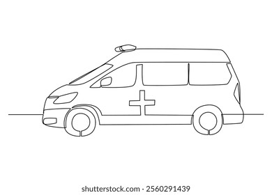 Simple continuous line draw of emergency response team attribute, emergency condition, emergency activity. Medical and Healthcare minimalist concept.