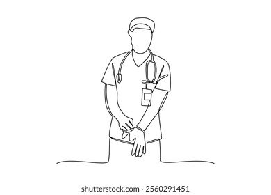 Simple continuous line draw of emergency response team attribute, emergency condition, emergency activity. Medical and Healthcare minimalist concept.