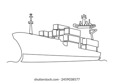 Simple continuous line draw of Front view of cargo ship carrying goods. cargo ship icon set. sea transportation symbols. oil tanker and lng tanker. isolated vector image