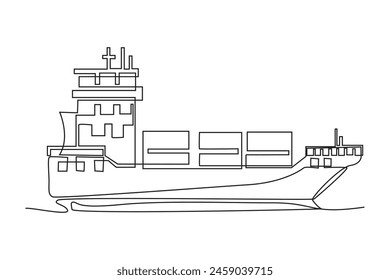 Simple continuous line draw of the process of sending goods by cargo shipt. sea transportation symbols. oil tanker and lng tanker. isolated vector image