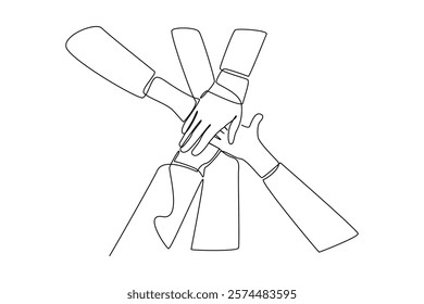 simple continuous line draw of team cohesion by hand. Business team work minimalist concept.