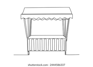 Simple continuous line draw of traditional market canopied wooden stalls. Traditional market minimalist concept. Business icon for market capital. Simple line. Market icon.