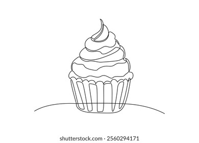 Simple continuous line draw variant of cake. Cake minimalist concept.