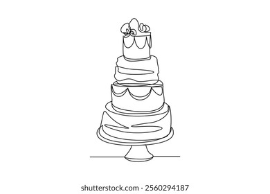 Simple continuous line draw variant of cake. Cake minimalist concept.