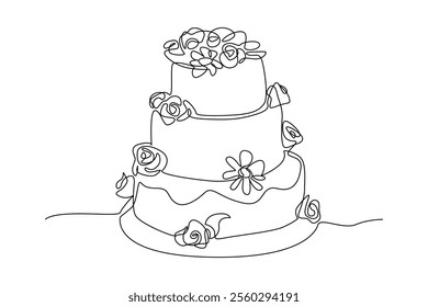 Simple continuous line draw variant of cake. Cake minimalist concept.