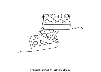 Simple continuous line draw of various of lego. Simple line, creativity, vector.