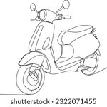 Simple continuous line draw of vespa. Technology minimalist concept, transportation minimalist concept. technology, simple line, transportation, continuous line, vector. 