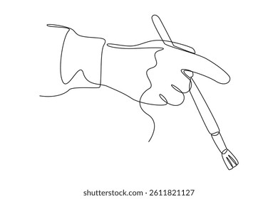 Simple continuous line draw of young man holding a brush for paint . World Art Day Celebration. Cartoon Poster. Art day celebration minimalist concept. Painting.