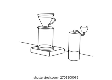 Simple continuous line drawing of all about coffee shop equipment. simple line, creativity designer. Vector, Designer.