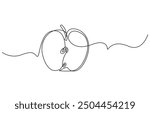 A simple continuous line drawing of an apple on a uniform white background, Continuous one single line art drawing of apples icon organic food vector