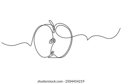 A simple continuous line drawing of an apple on a uniform white background, Continuous one single line art drawing of apples icon organic food vector