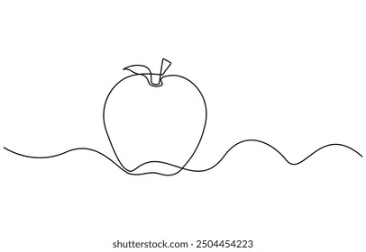 A simple continuous line drawing of an apple on a uniform white background, Continuous one single line art drawing of apples icon organic food vector