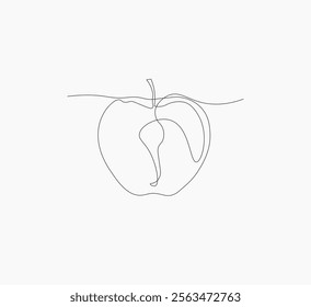 Simple continuous line drawing of an apple on white background 