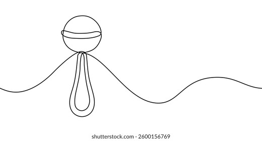 Simple continuous line drawing of a baby rattle, symbolizing infant toys, childcare, and early childhood development in a minimalist artistic style. Vector illustration