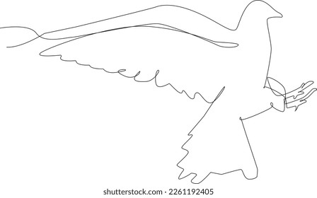 A simple continuous line drawing of a beautiful bird was flying. Minimalist Animals concept, simple line, vector illustration, black and white design.