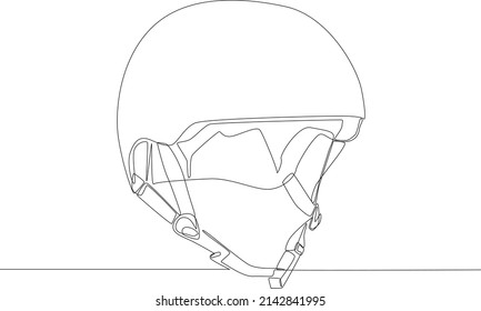 Simple continuous line drawing bike helmet on white background. Vector illustration.