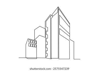 Simple Continuous line drawing of The building showcases an innovative architectural business concept. Building architecture minimalist concept. Business building concept.
