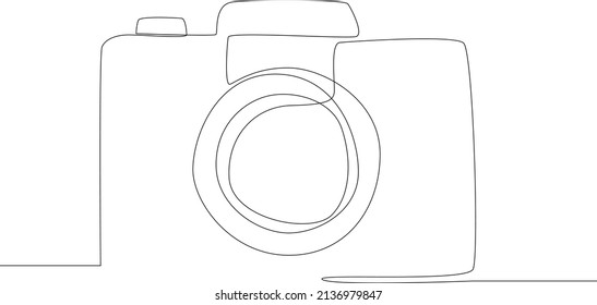 Simple continuous line drawing classic camera. Scenes from the Studio. Vector Illustration.