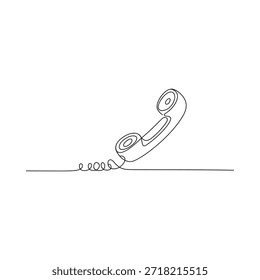 A simple continuous line drawing of a classic telephone handset in neutral style