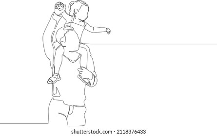 Simple continuous line drawing of a dad cradle his son and playing together. Vector illustration. Family Gathering. Happy Family.