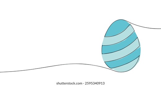 A simple continuous line drawing of a decorated Easter egg in color in a minimalist style, featuring curved stripes and a modern aesthetic. Vector illustration

