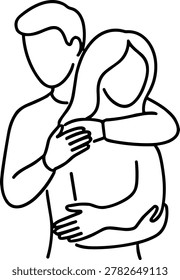 A simple continuous line drawing depicting a romantic couple in a loving embrace on a white background