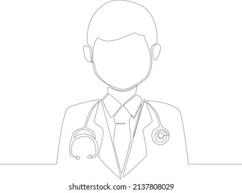Simple continuous line drawing doctor in a suit with a stethoscope. Medical education. Greeting card with a doctor. Vector illustration.