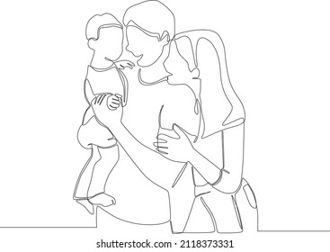 Simple continuous line drawing of a family playing together at park. Vector illustration. Family Gathering. Happy Family.