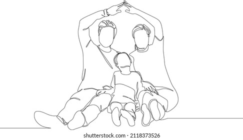 Simple continuous line drawing of a family playing together at park. Vector illustration. Family Gathering. Happy Family.